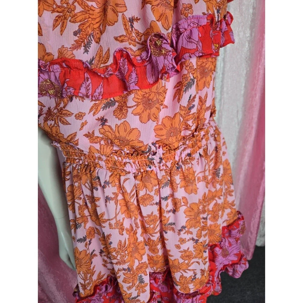 Jessica Simpson Boho Pink Orange Off Shoulder Amelia Ruffles Dress Size 1X
